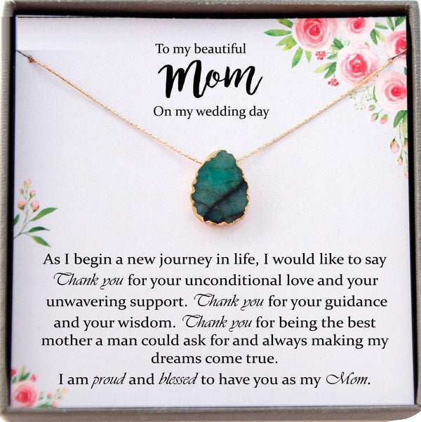 Mother of the Groom Gift from Son to Mom Gift Wedding Gift for Mom Green Emerald Necklace Gift from Groom to Mother, Mom Wedding Gift Groom
