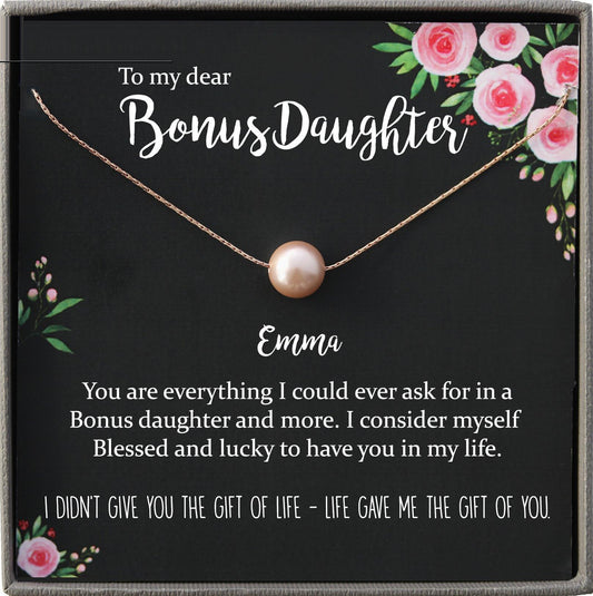 Step Daughter Gift for Step Daughter, Bonus Daughter Gift Necklace Blended Family Stepdaughter Gift daughter of bride Single Pearl Necklace