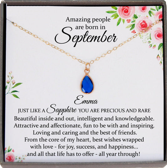 September Birthstone Necklace, Blue Sapphire Necklace, September Birthday Gifts, Dainty Necklaces for Women