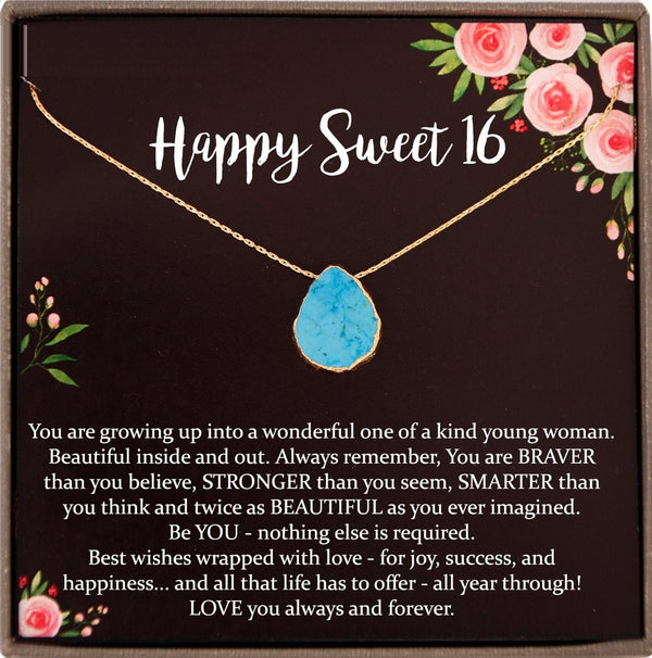 Sweet 16 gift, 16th birthday gift girl necklace, sweet 16 necklace, gift for 16 year old girl, Turquoise Necklace Gold