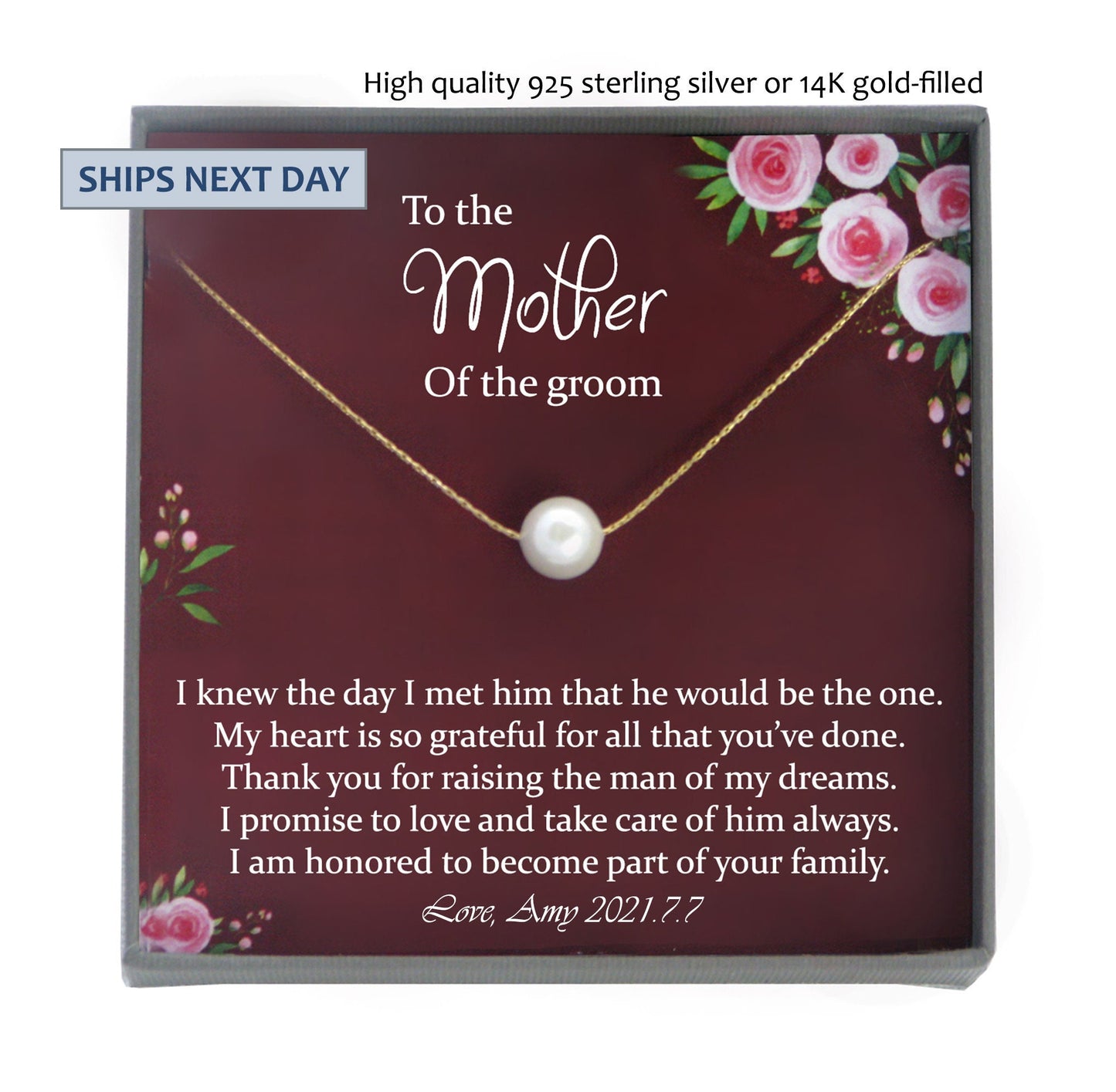 Mother of the Groom from Bride Gift Necklace Future Mother in Law Wedding Gift, Bride to Mother in law gift
