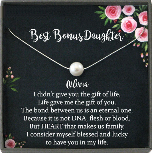 Step Daughter Gift for Step Daughter, Bonus Daughter Gift Necklace Blended Family Stepdaughter Gift daughter of bride Single Pearl Necklace
