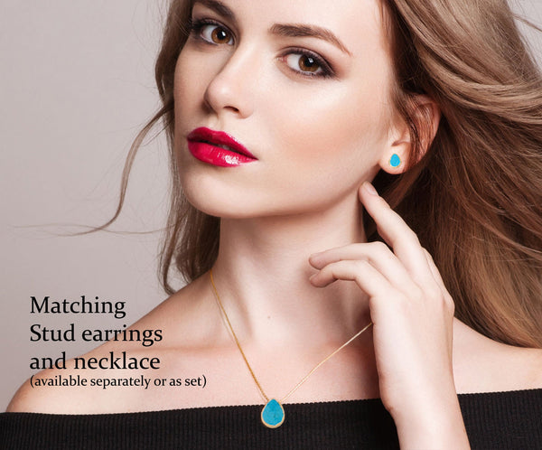 Turquoise Earrings Studs Gold for women, Turquoise Stud Earrings, Gemstone Earrings, Gold Electroplated Edge Gemstone Slice 14k Gold filled