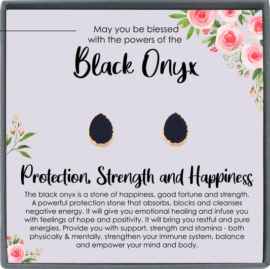 Black Onyx Earrings Studs Gold