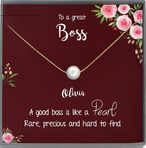 Boss Gifts for Women Boss Jewelry, Thank you Boss Necklace Pearl, Boss Lady Gift Jewelry with card