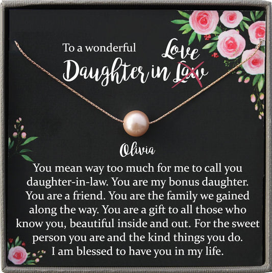 Daughter-In-Law Gift Necklace: daughter in law birthday gift, Jewelry From Mother-In Law, Wedding Gift for Bride Single Pearl Necklace
