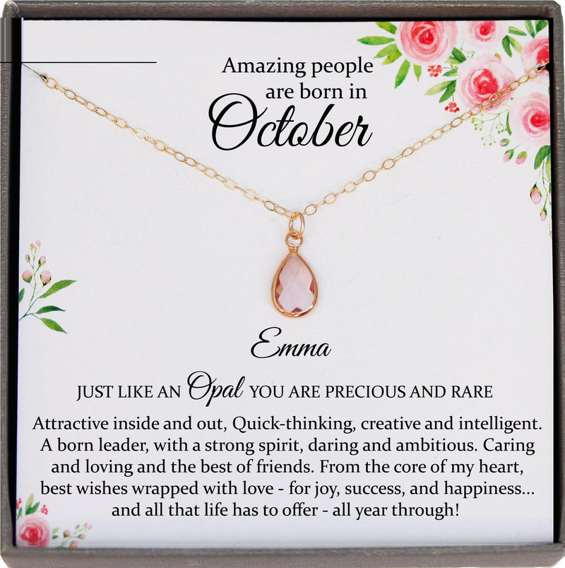 October Birthstone Necklace, Opal Necklace Gold, October Birthday Gifts