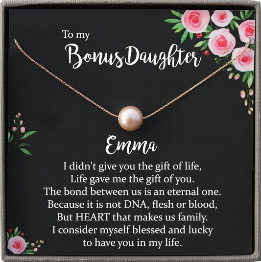 Step Daughter Gift for Step Daughter, Bonus Daughter Gift Necklace Blended Family Stepdaughter Gift daughter of bride Single Pearl Necklace