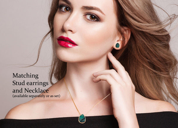 Emerald Stud Earrings, Raw Emerald Earrings Studs, Green Stud Earrings Gemstone Earrings, Gold Electroplated Green Earrings