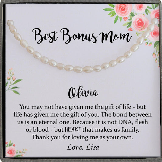 Bonus Mom Gift for Step Mother Gift from Bride, step mom gift for stepmom necklace, step mom wedding gift, Single Pearl Necklace