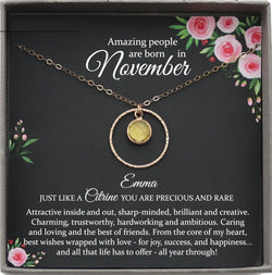 November Birthstone Necklace, Citrine Necklace Gold, November Birthday Gifts, Dainty Necklaces for Women Birthstone Necklace Yellow Gold