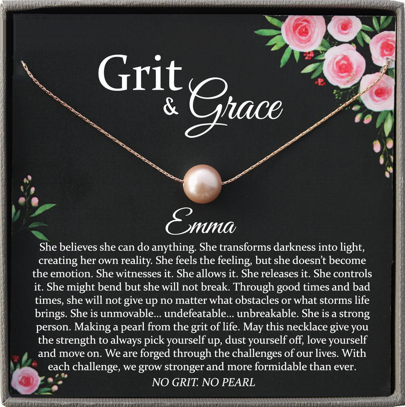 Encouragement Gifts, Grit and Grace, No Grit No Pearl Warrior Necklace Inspirational Gifts Strength Necklace Sobriety Recovery Breast Cancer
