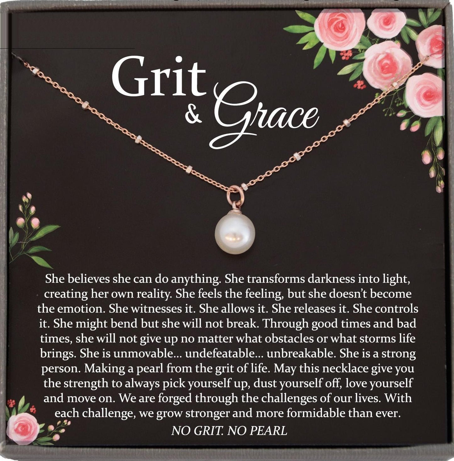 Encouragement Gifts, Grit and Grace, No Grit No Pearl Warrior Necklace Inspirational Gifts Strength Necklace Sobriety Recovery Breast Cancer