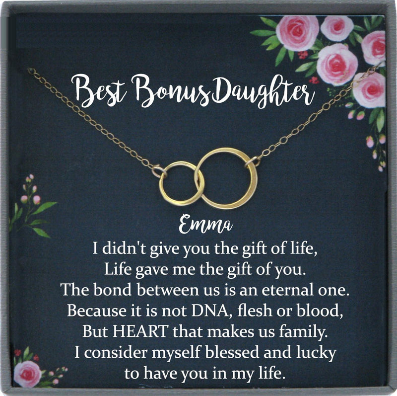 Stepdaughter Gift for Step Daughter, Bonus Daughter Gift Necklace Blended Family Step daughter Gift daughter of bride Interlocking circles