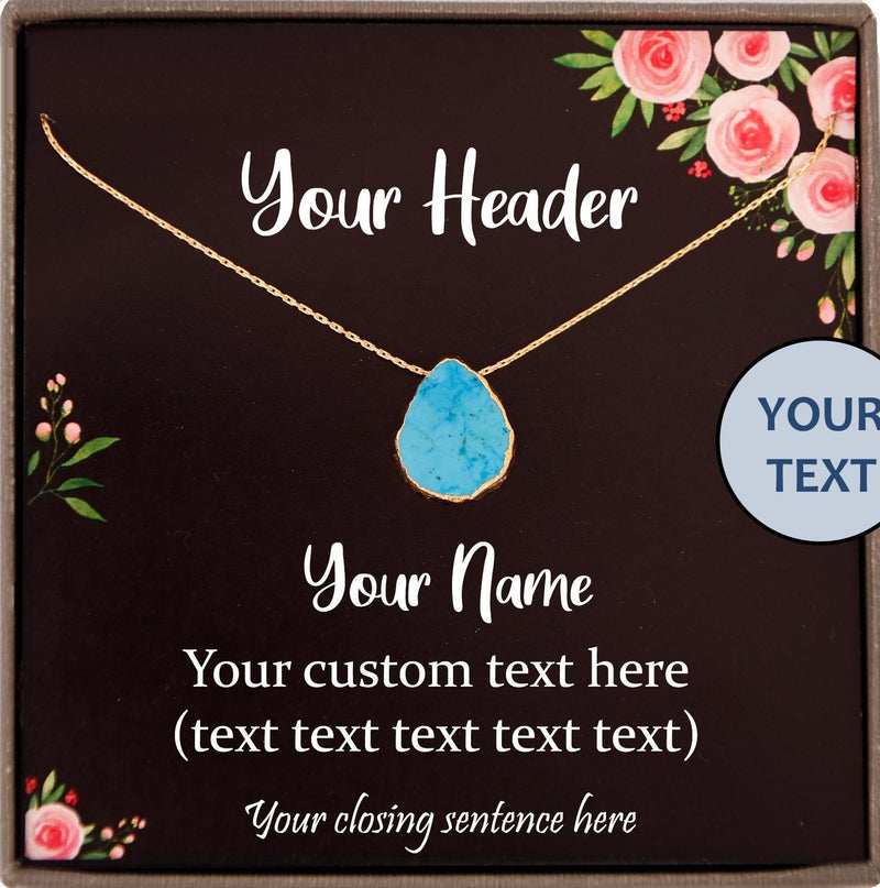 Personalized Gifts for Women, Raw Gemstone Necklace with Personalized Cards, Custom text and Jewelry, Personalized Christmas Gifts Turquoise