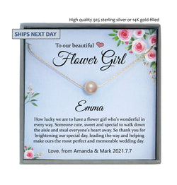 Flower Girl Gift Flower Girl Necklace, Flower Girl Thank You Gift Flower Girl Wedding Gift, Single Pearl Necklace, Bridal Party Gifts