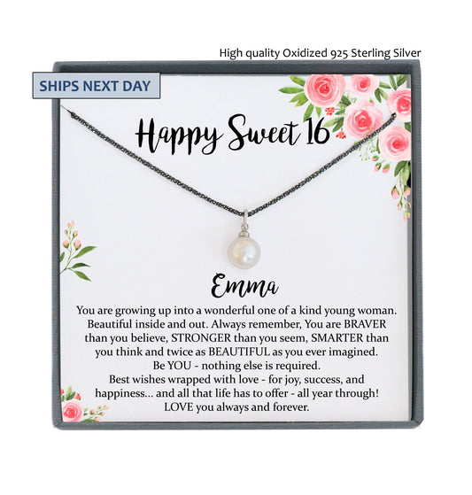 Sweet 16 gift, 16th birthday gift girl necklace, sweet 16 necklace, gift for 16 year old girl, Oxidized Silver Necklace, Black Necklace