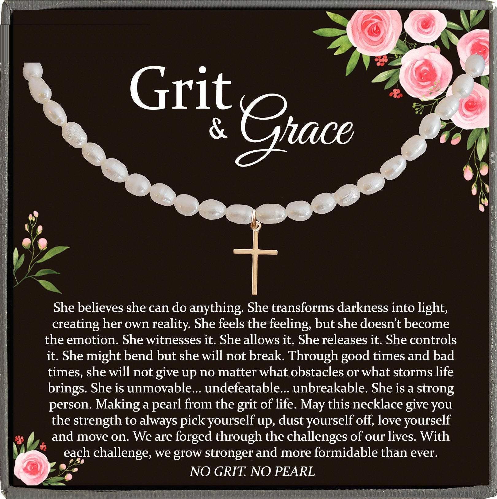 Encouragement Gifts, Grit and Grace, No Grit No Pearl Warrior Necklace Inspirational Gifts Strength Necklace Sobriety Recovery Breast Cancer
