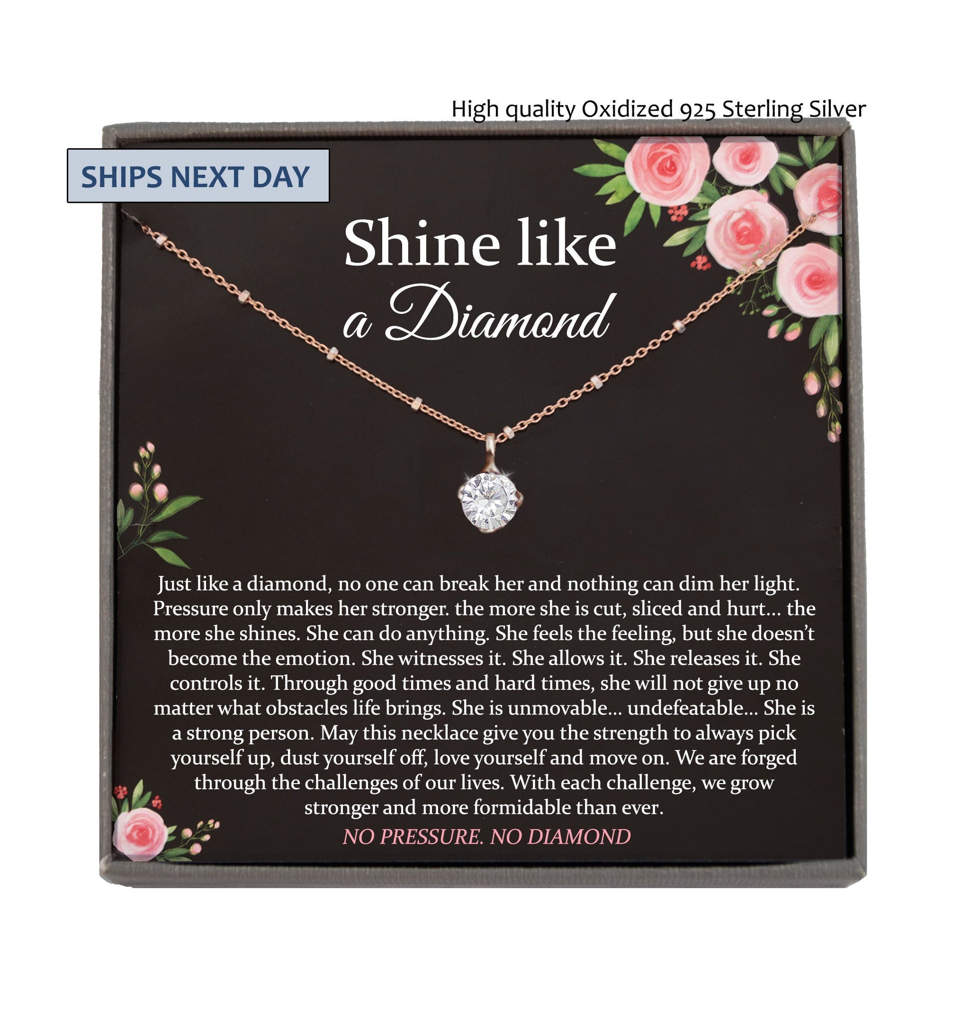 Encouragement Gifts, CZ Diamond Solitaire Necklace, Warrior Necklace Inspirational Gifts Strength Necklace Sobriety Recovery Breast Cancer