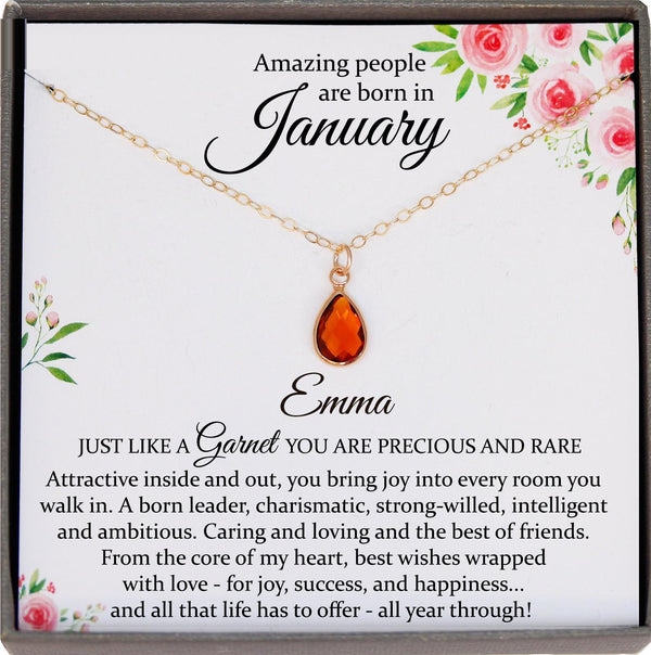 January Birthstone Necklace, Garnet Necklace Gold, January Birthday Gifts, Dainty Necklaces for Women