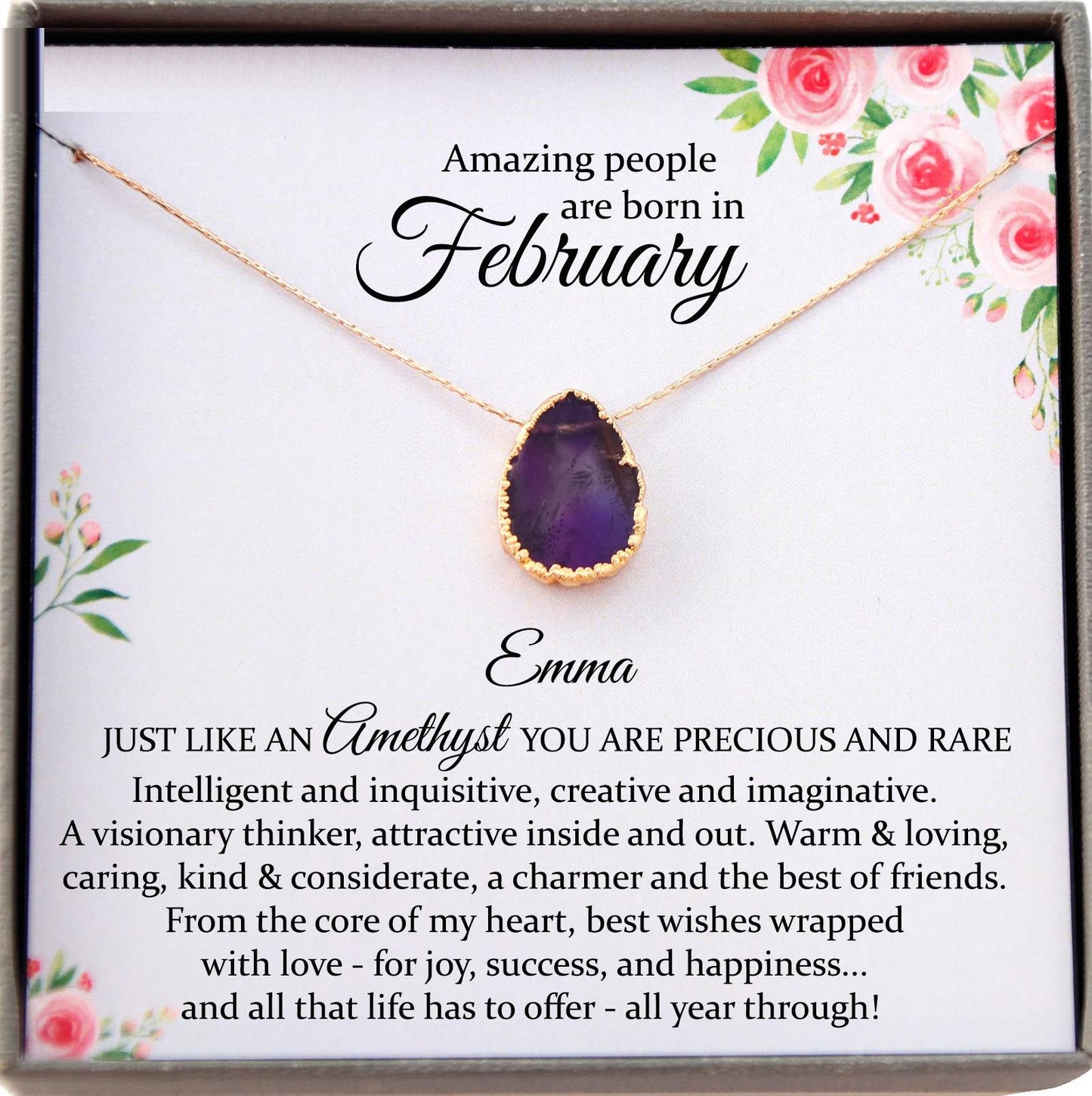 February Birthstone Necklace, Raw Amethyst Necklace, February Birthday Gifts, Amethyst Gemstone Necklace, Dainty Necklaces for Women