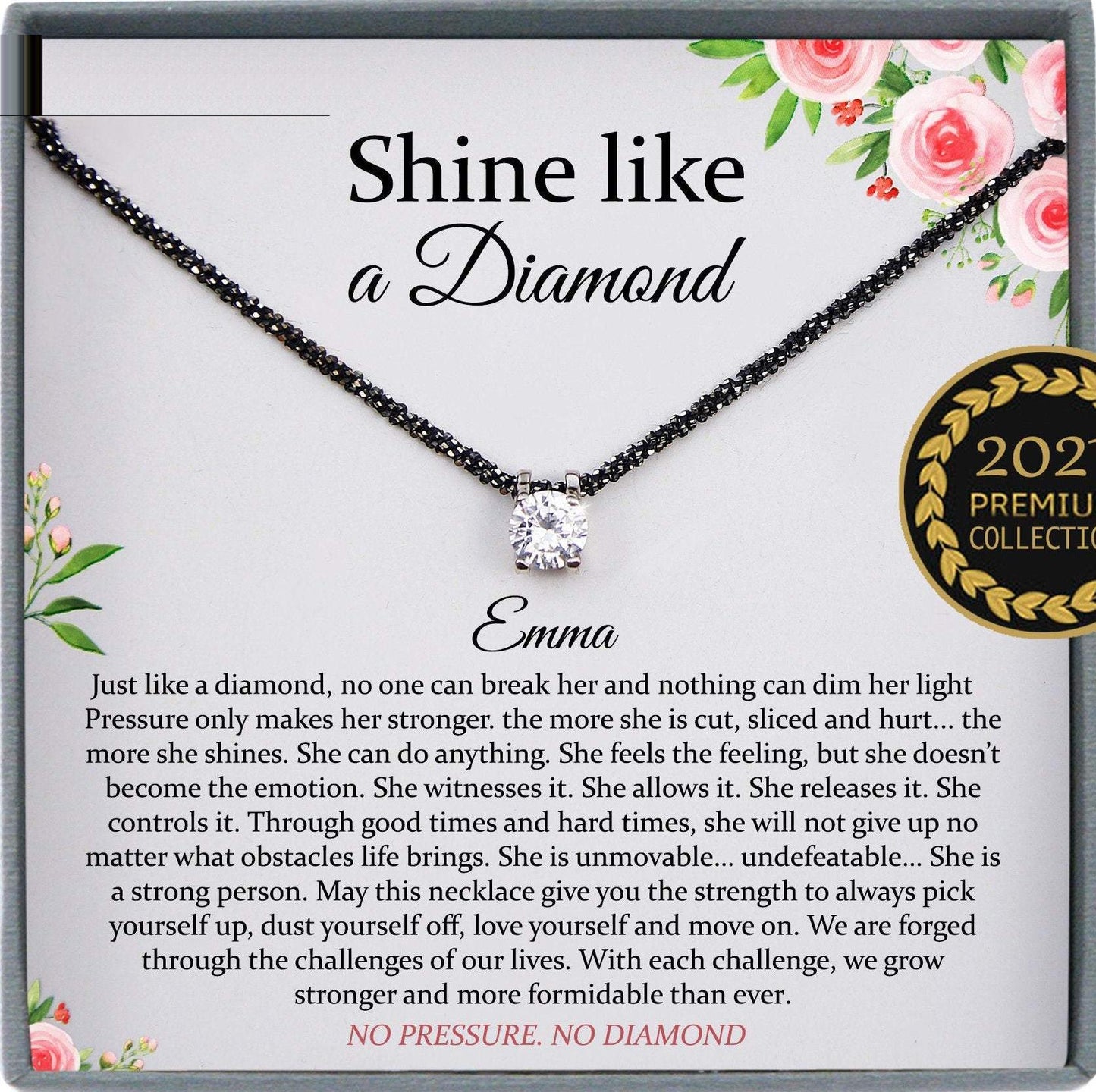 Encouragement Gifts, CZ Diamond Solitaire Necklace, Warrior Necklace Inspirational Gifts Strength Necklace Sobriety Recovery Breast Cancer