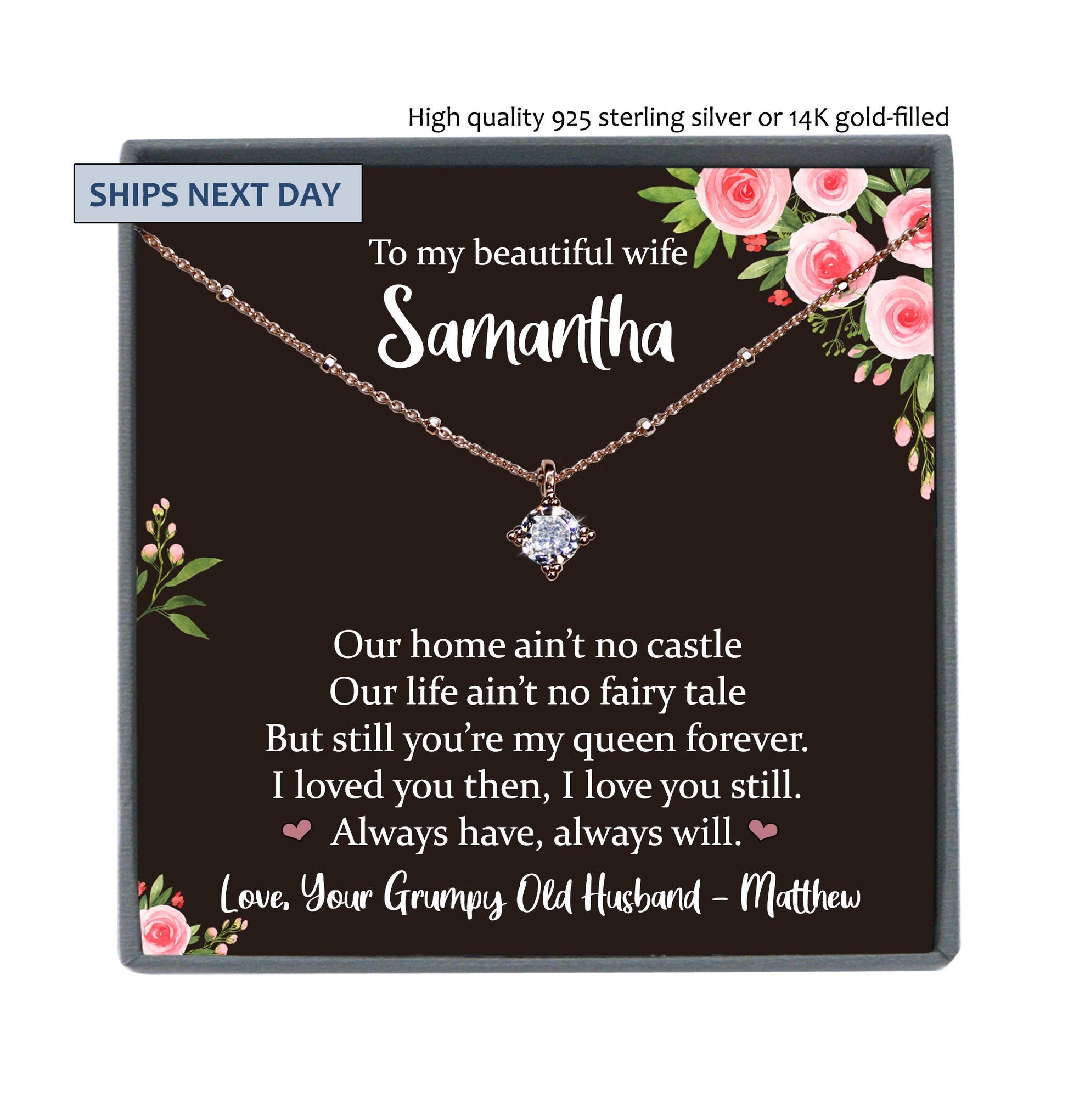To My Wife Necklace With Message Card, Wife Gift From Husband, Anniversary Gift for Wife, Sentimental Gift for Wife, Birthday Gift for Wife