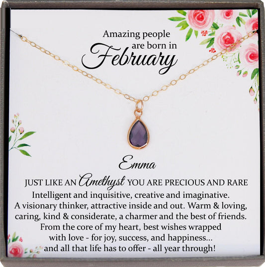February Birthstone Necklace, Amethyst Necklace Gold, February Birthday Gifts, Dainty Necklaces for Women