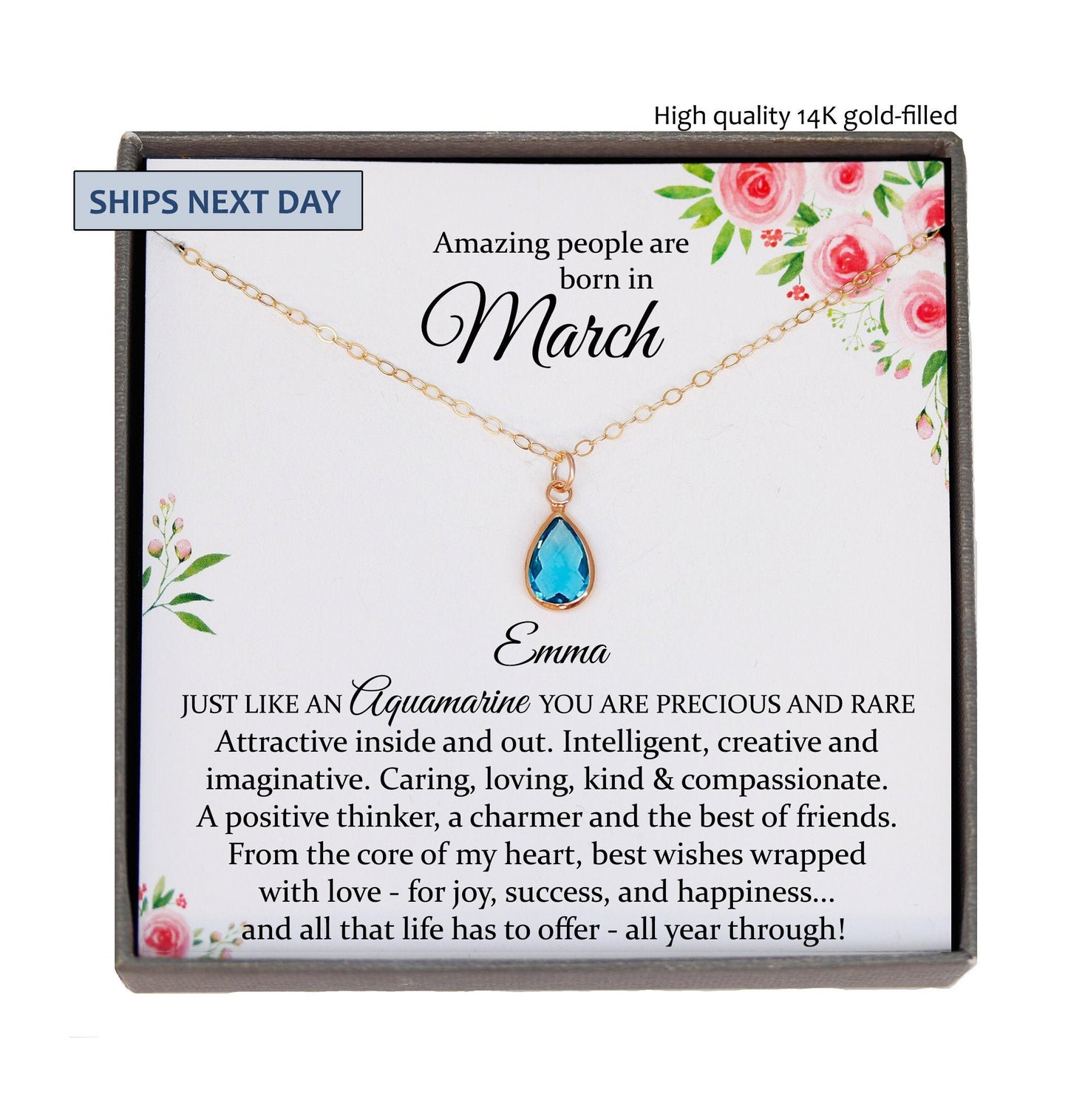 March Birthstone Necklace, Aquamarine Necklace Gold, March Birthday Gifts, Dainty Necklaces for Women