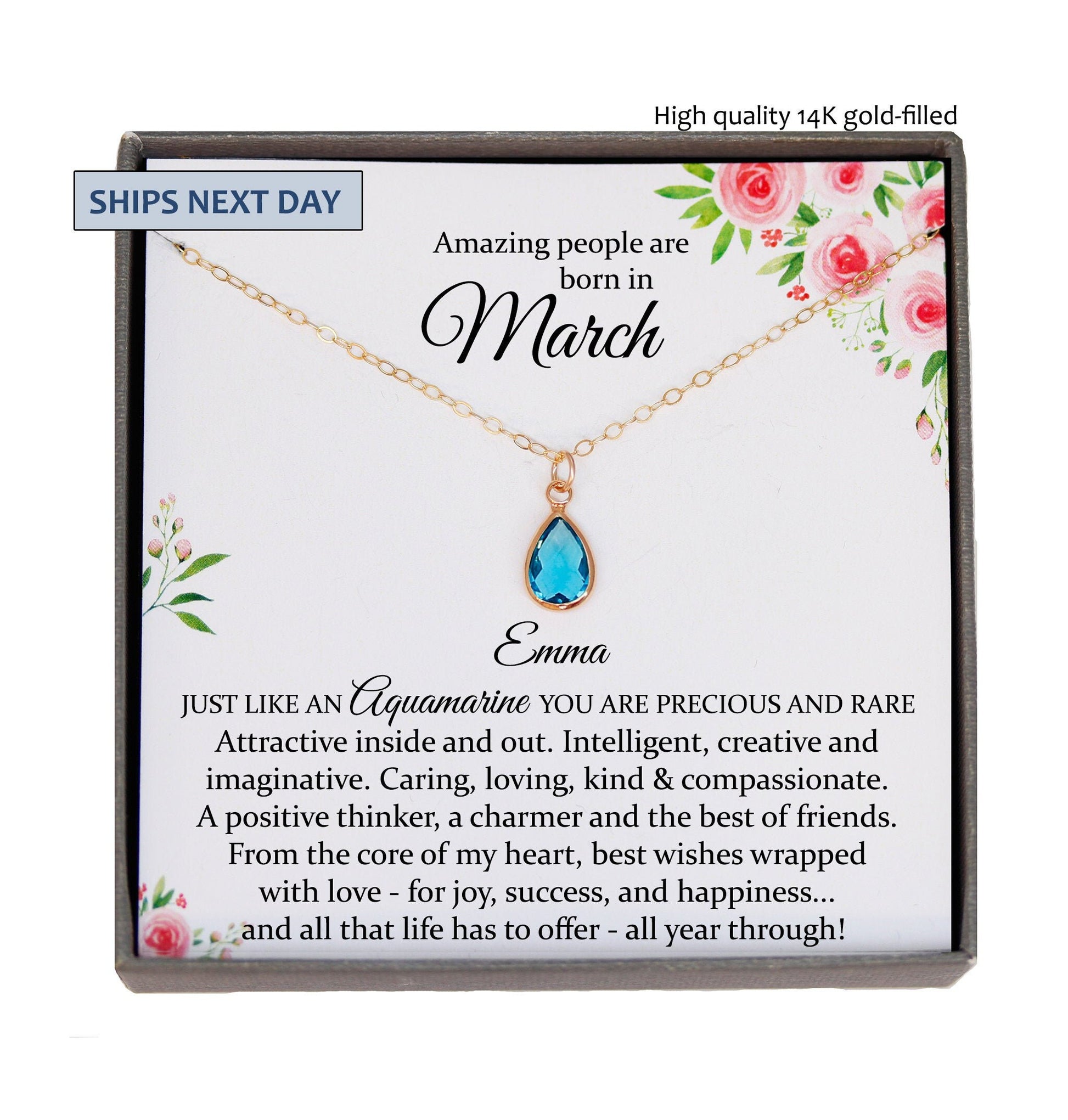 March Birthstone Necklace, Aquamarine Necklace Gold, March Birthday Gifts, Dainty Necklaces for Women