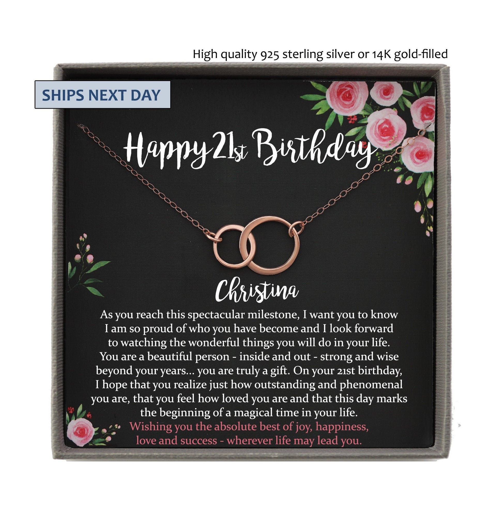 21st Birthday Gift Necklace: Birthday Gift, Jewelry Gift For Her, 21st Birthday Card, Happy 21st Birthday