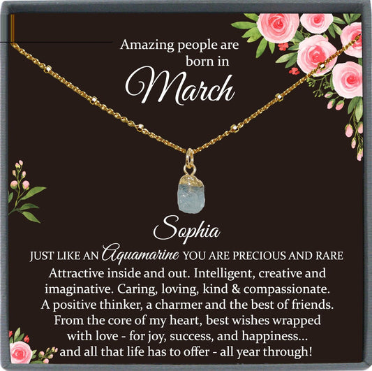 March Birthstone Necklace, Raw Aquamarine Necklace Gold, March Birthday Gifts, Dainty Necklaces for Women