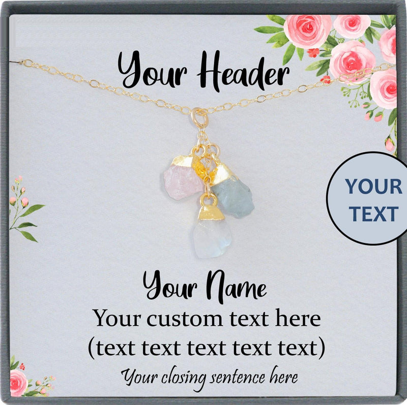 Custom Raw Birthstone Cascade Necklace, Natural Birthstone Necklace, Raw Crystal Necklace, Personalized Gifts for Women, Family Necklace
