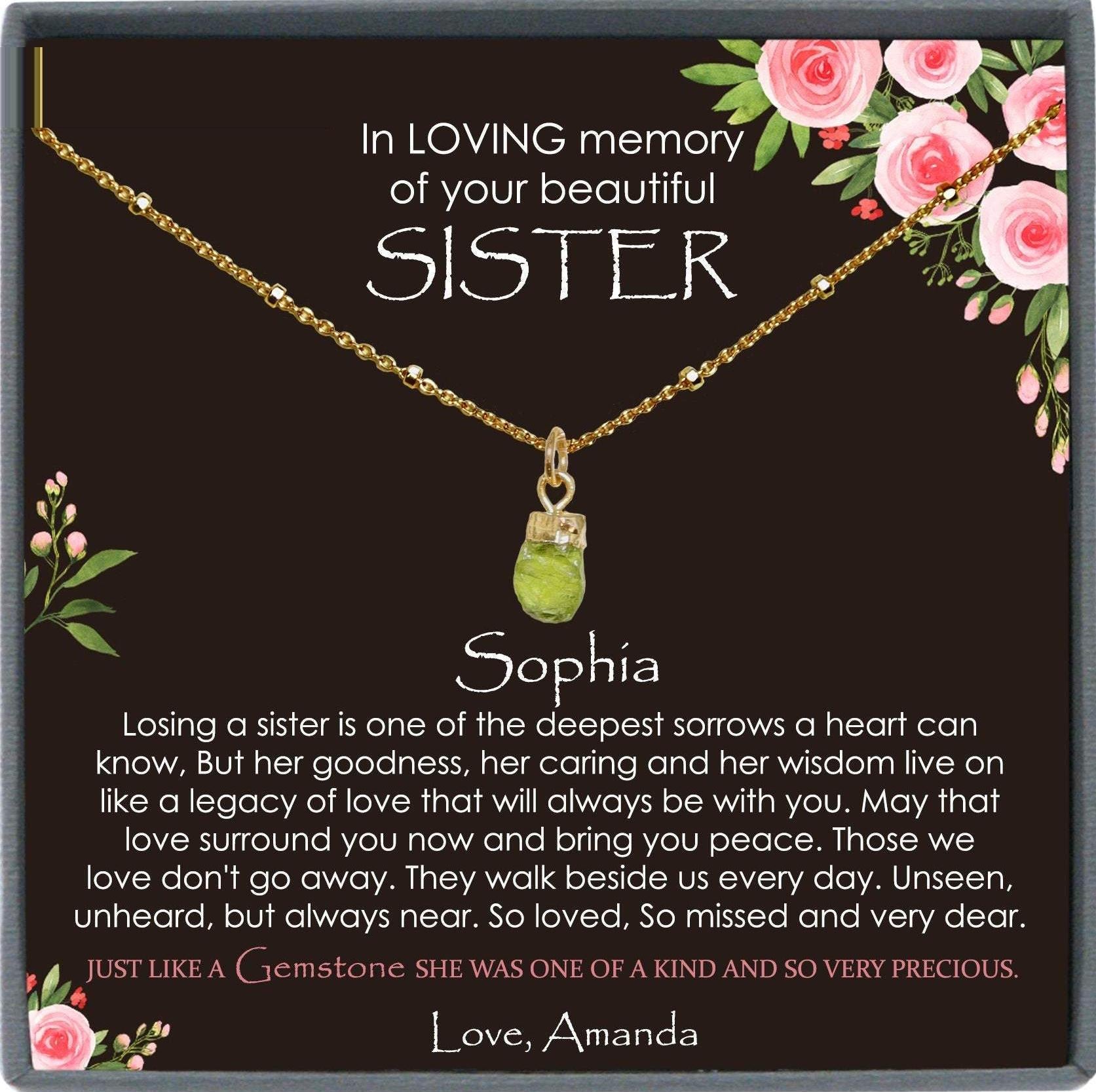 Loss of Sister Necklace, Remembrance Gift, Sister Memorial Necklace, Sister Passing Jewelry, Bereavement Gift, Grief Gift, Memory Jewelry