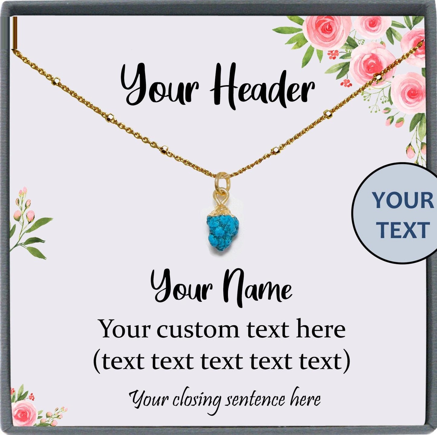 Custom Raw Crystal Necklace, Birthstone Raw Gemstone Necklace Real Natural Stone Personalized Gifts for Women Custom Text Personalized Cards