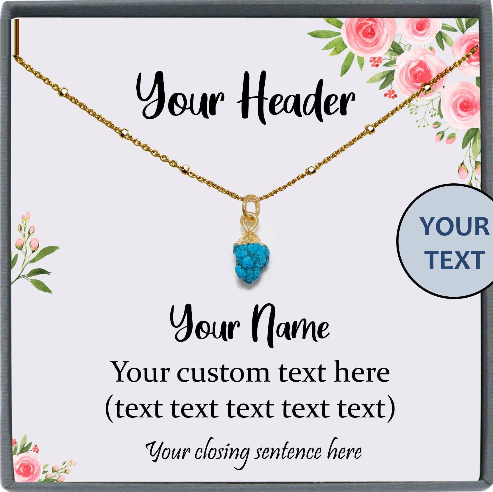 Custom Raw Crystal Necklace, Birthstone Raw Gemstone Necklace Real Natural Stone Personalized Gifts for Women Custom Text Personalized Cards