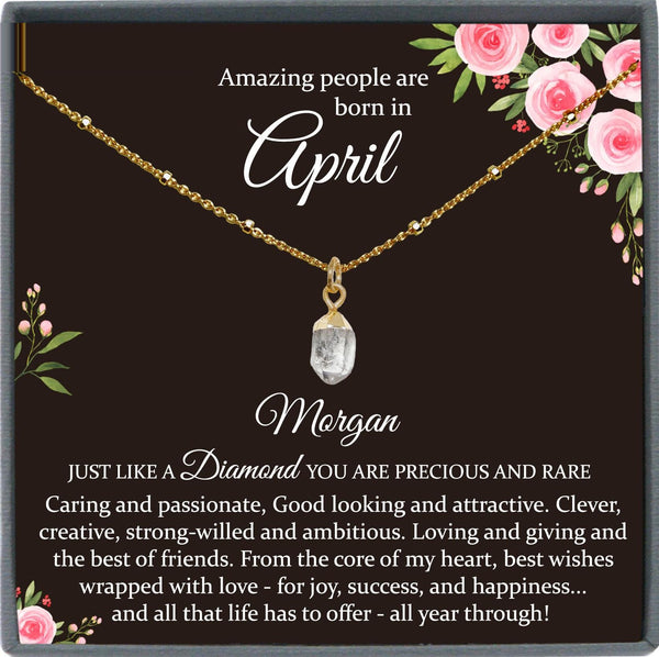April Birthday Gifts, Herkimer Diamond Necklace, April Birthstone Necklace, April Necklace Raw Crystal Necklace Clear Birthday Gifts for Her