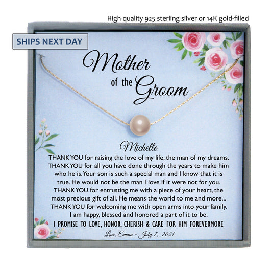 Mother of the Groom from Bride Gift Necklace Future Mother in Law Wedding Gift, Bride to Mother in law gift