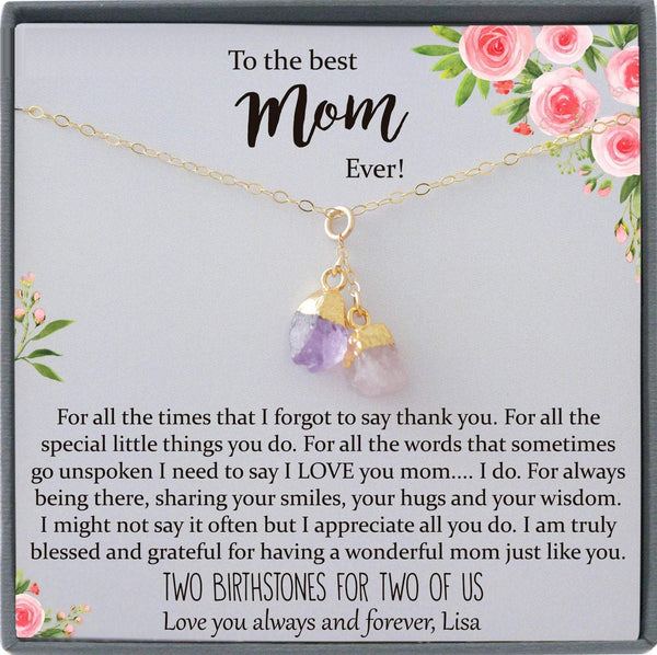 Birthstone Necklace for Mom Necklace, Birthstone Necklace Mother Gift for Mom, Personalized Mothers Necklace, Raw Crystals, Mothers Day Gift