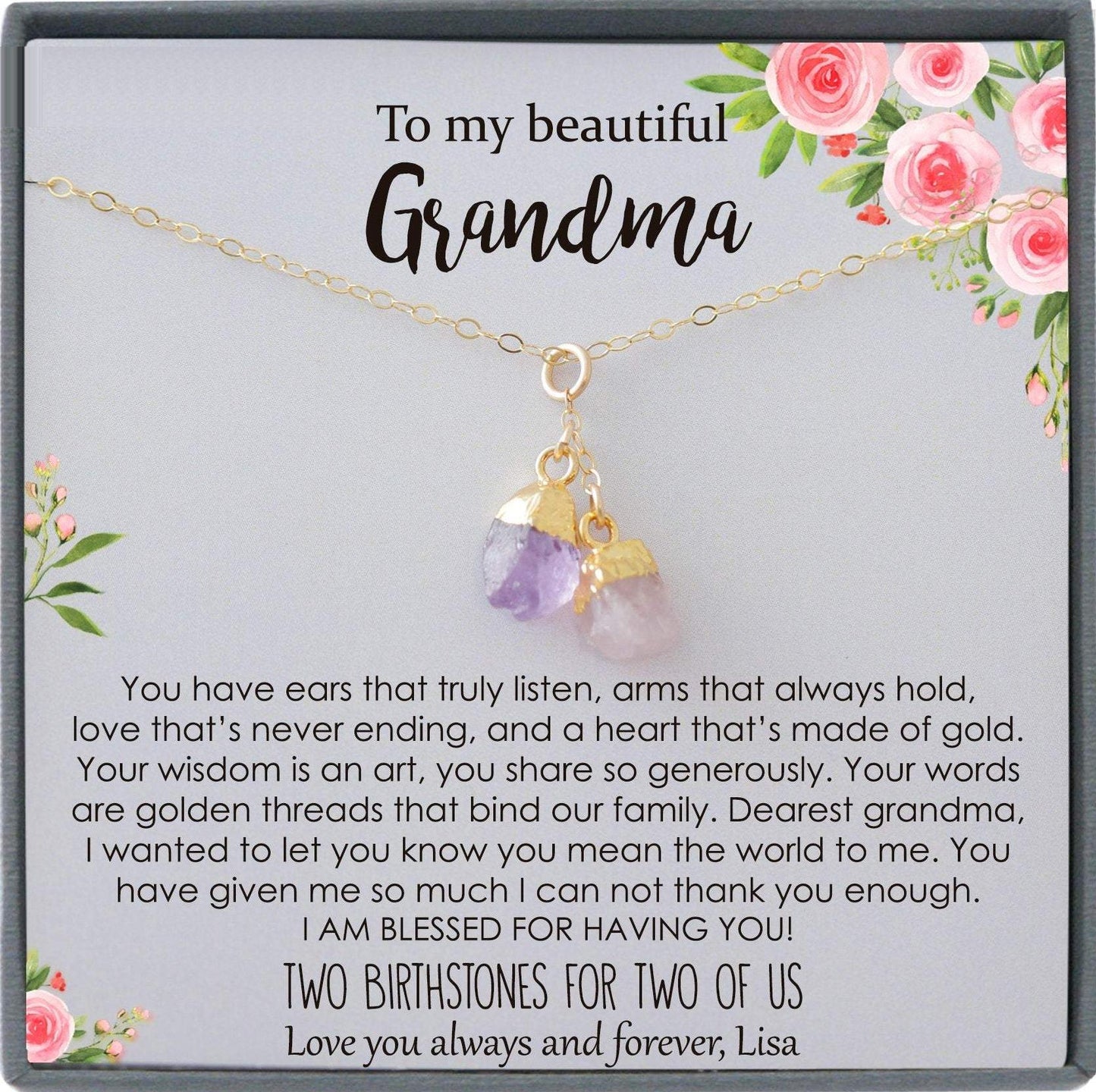 Birthstone Necklace for Grandma Necklace, Birthstone Necklace Grandmother Gift for Grandma Gift, Personalized Grandma Necklace Mothers Day
