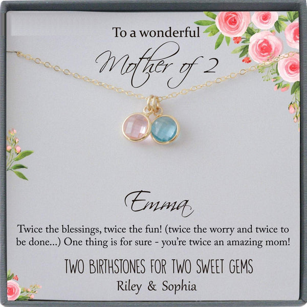 Second Time Mom Gift Birthstone Necklace for Mom Gift for Birth of 2nd Child 925 Sterling Silver No Names Just Poem