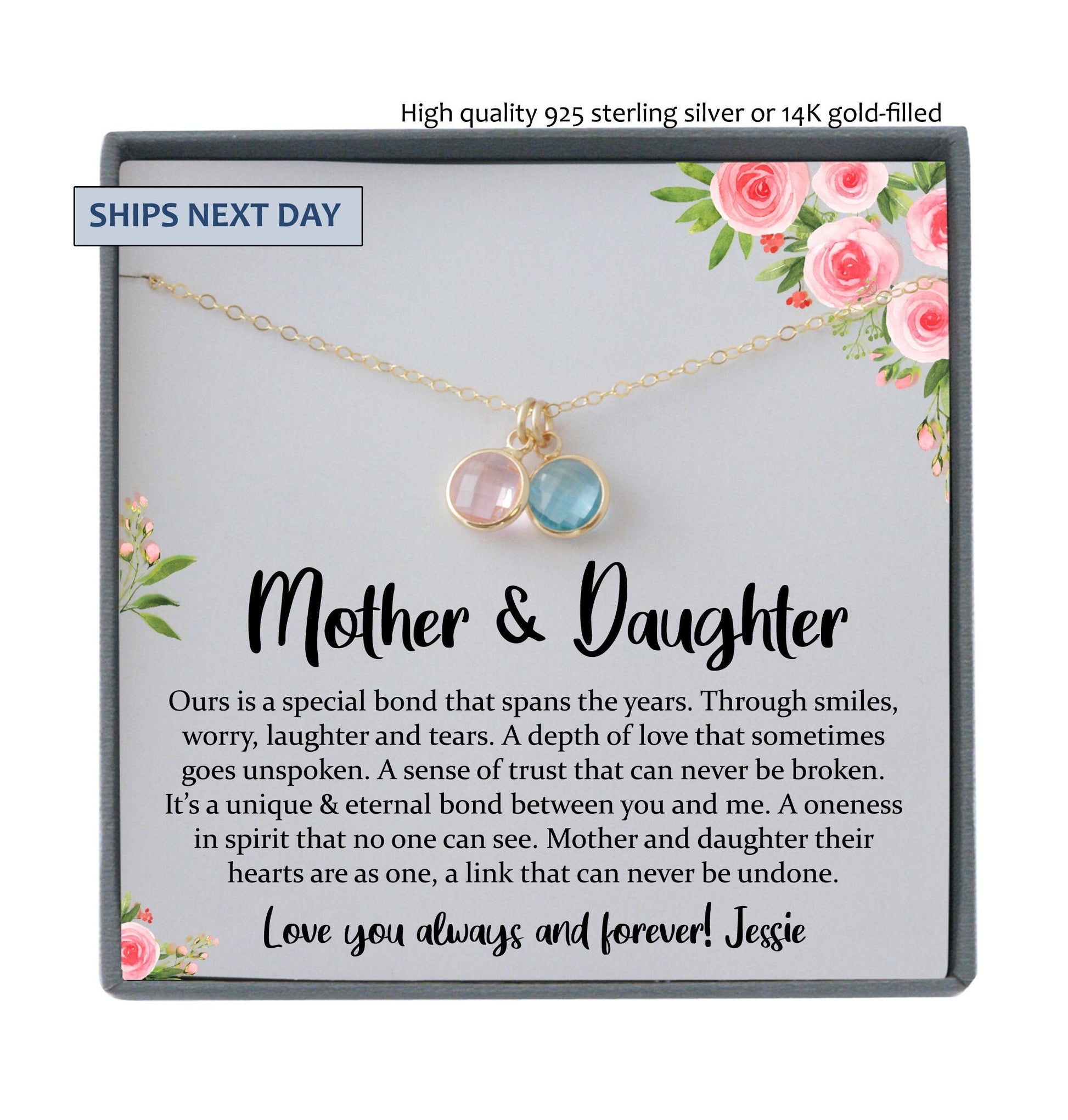 Mother Daughter Necklace, Mother Daughter Gift, Mother Birthstone Necklace, The Love between a Mother and Daughter is Forever