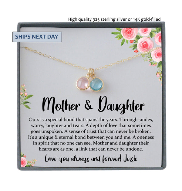 Mother Daughter Necklace, Mother Daughter Gift, Mother Birthstone Necklace, The Love between a Mother and Daughter is Forever