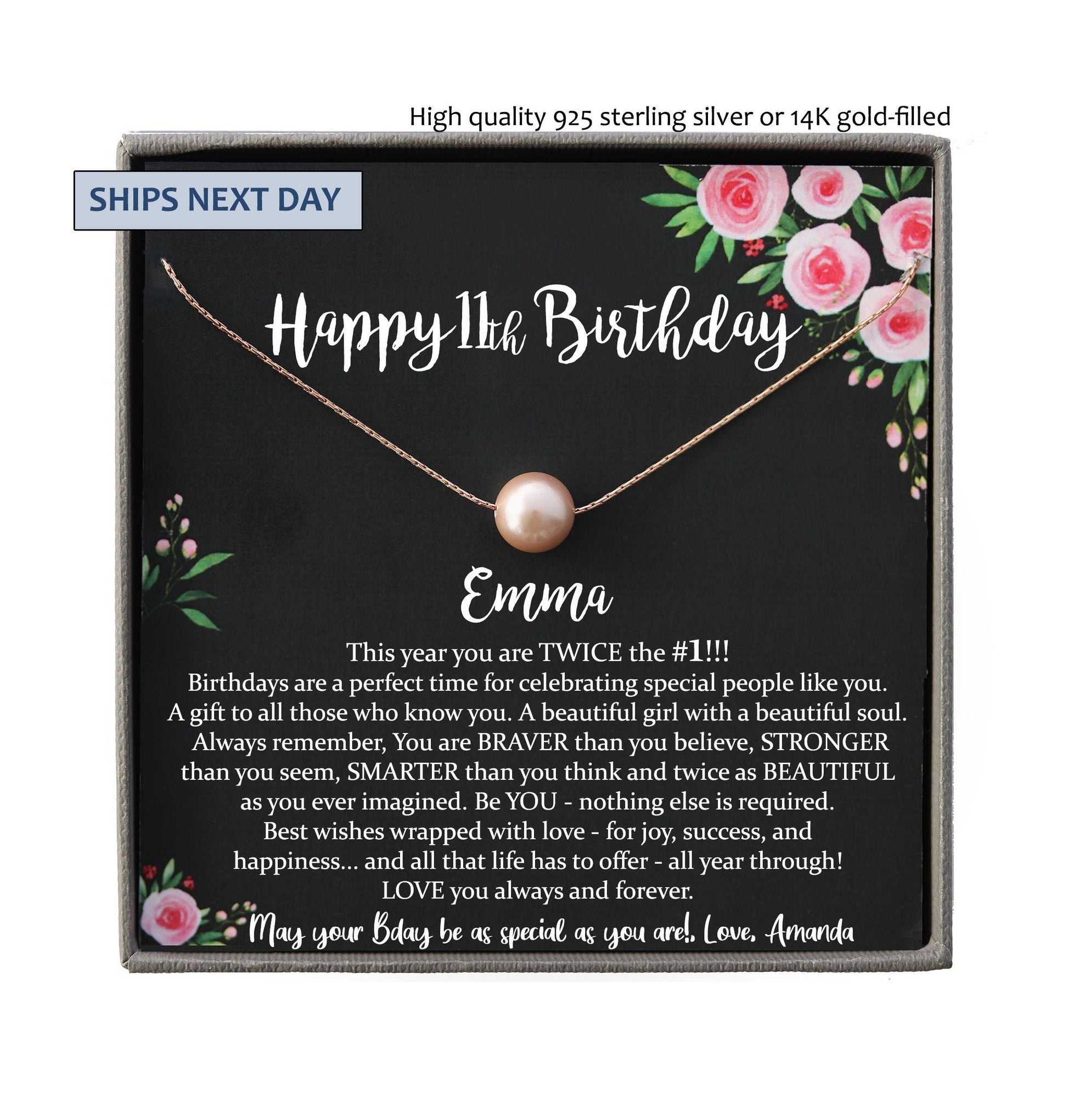 11th birthday girl, 11th birthday gift, Eleventh Birthday Necklace, gift for 11 year old girl gifts,