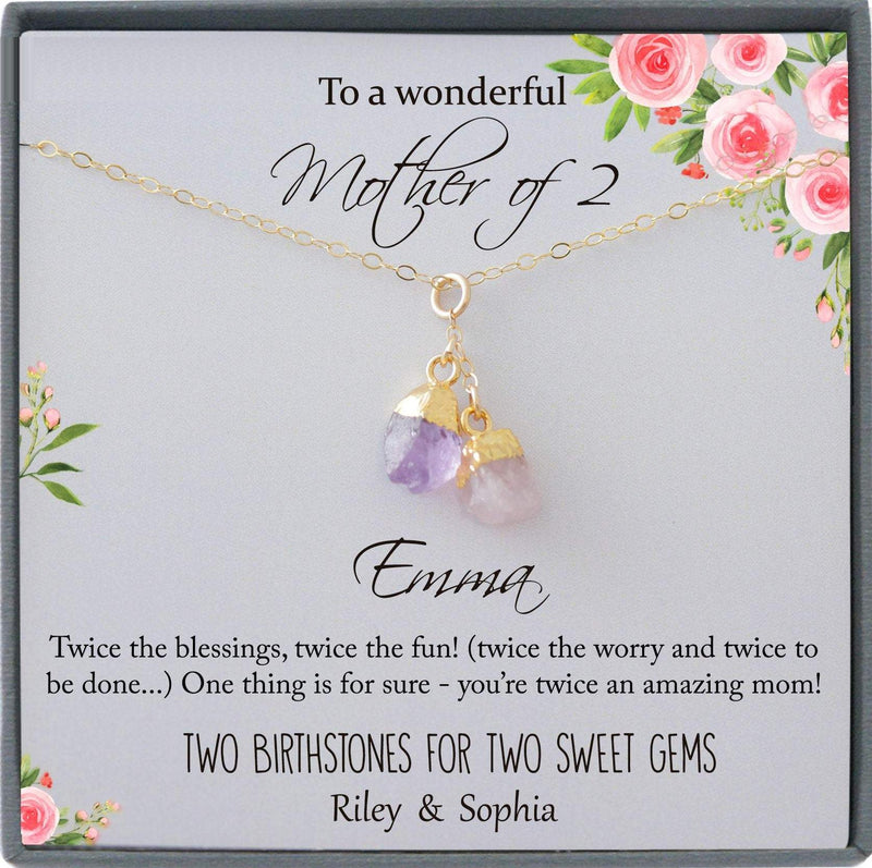 Second Time Mom Gift Birthstone Necklace for Mom Gift for Birth of 2nd Child, Baby Number 2 gift, Second Child, Twin Mama Twin Baby Gift