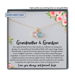 Grandma Gift from Grandson, Grandmother and Grandson Necklace, Birthstone Necklace for Grandma