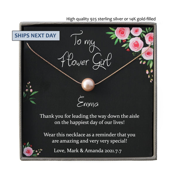 Flower Girl Gift Flower Girl Necklace, Bridal Party Gifts, Single Pearl Necklace, Junior Bridesmaid Wedding Gift