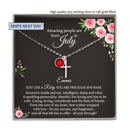July Birthstone Necklace, July Birthday Gift Cross Necklace, July Necklace, Personalized Birthday Gifts for Her, Personalized gifts women