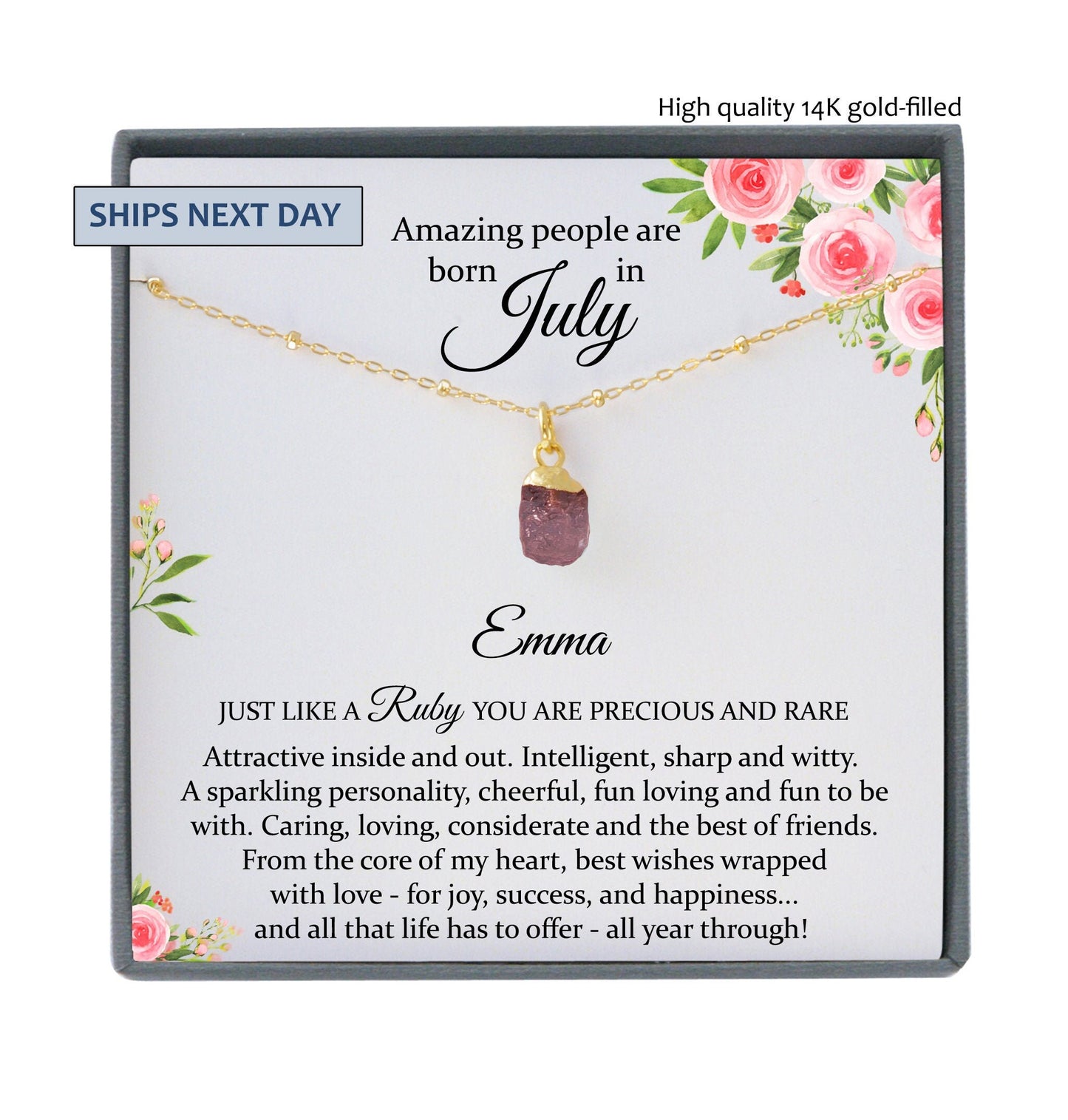 July Birthstone Necklace, Raw Ruby Necklace, Genuine Ruby Necklace for Women, July Birthday Gifts, July Gift