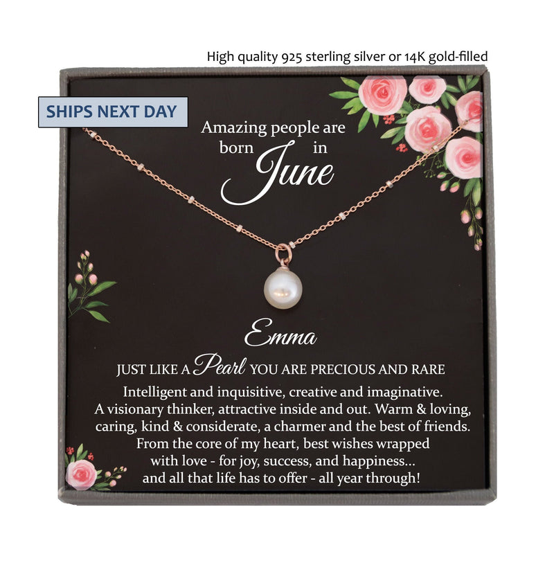 June Birthstone Necklace, June Birthday Gift Pearl Necklace, June Necklace, Personalized Birthday Gifts for Her, Personalized gifts women